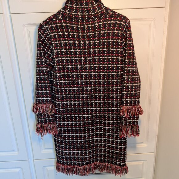 Simply Couture Retro Plaid Tweed Fringe Long Sweater Coat | Size Small - Picture 3 of 15